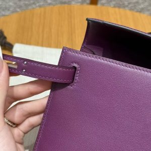 Hermes Kelly Pochette Handmade In Swift Calfskin Leather Silver Hardware P9 Anemone - Image 4