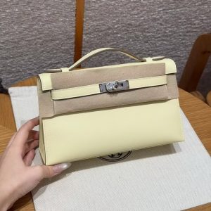 Hermes Kelly Pochette Handmade In Swift Calfskin Leather Silver Hardware i8 Jaune Milton