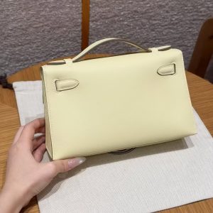 Hermes Kelly Pochette Handmade In Swift Calfskin Leather Silver Hardware i8 Jaune Milton - Image 17