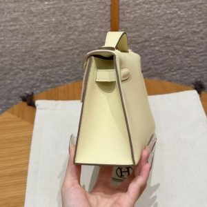 Hermes Kelly Pochette Handmade In Swift Calfskin Leather Silver Hardware i8 Jaune Milton - Image 16