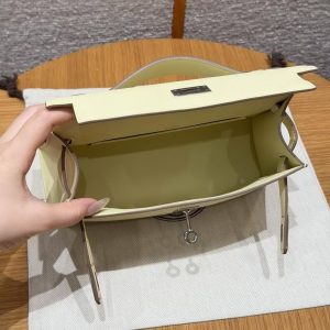 Hermes Kelly Pochette Handmade In Swift Calfskin Leather Silver Hardware i8 Jaune Milton - Image 14