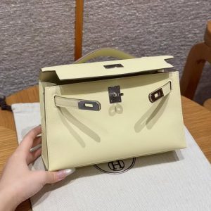 Hermes Kelly Pochette Handmade In Swift Calfskin Leather Silver Hardware i8 Jaune Milton - Image 10