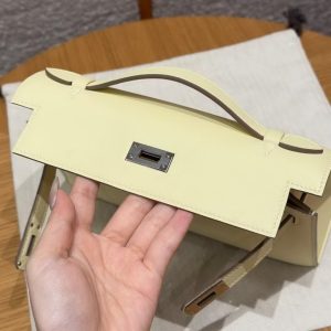 Hermes Kelly Pochette Handmade In Swift Calfskin Leather Silver Hardware i8 Jaune Milton - Image 7