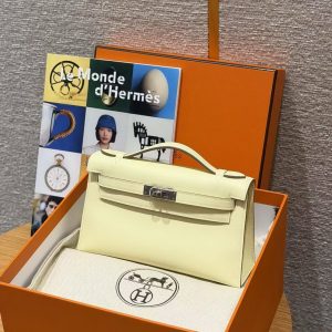 Hermes Kelly Pochette Handmade In Swift Calfskin Leather Silver Hardware i8 Jaune Milton - Image 3