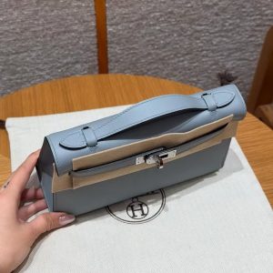Hermes Kelly Pochette Handmade In Swift Calfskin Leather from Silver Hardware P0 Girs Pantin - Image 17