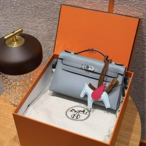 Hermes Kelly Pochette Handmade In Swift Calfskin Leather from Silver Hardware P0 Girs Pantin - Image 11