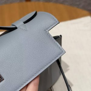Hermes Kelly Pochette Handmade In Swift Calfskin Leather from Silver Hardware P0 Girs Pantin - Image 9