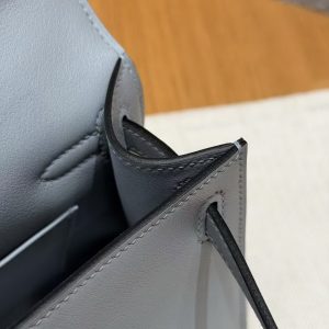 Hermes Kelly Pochette Handmade In Swift Calfskin Leather from Silver Hardware P0 Girs Pantin - Image 8