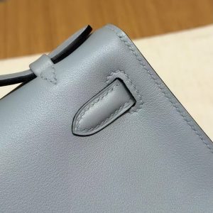 Hermes Kelly Pochette Handmade In Swift Calfskin Leather from Silver Hardware P0 Girs Pantin - Image 5