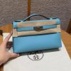 Hermes Kelly Pochette Handmade In Swift Calfskin Leather from Silver Hardware P3 Blue de Nord