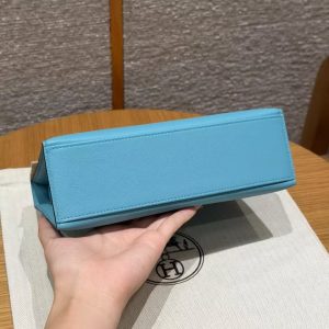 Hermes Kelly Pochette Handmade In Swift Calfskin Leather from Silver Hardware P3 Blue de Nord - Image 18