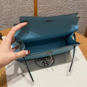 Hermes Kelly Pochette Handmade In Swift Calfskin Leather from Silver Hardware P3 Blue de Nord - Image 17