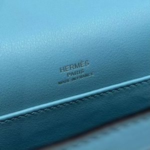 Hermes Kelly Pochette Handmade In Swift Calfskin Leather from Silver Hardware P3 Blue de Nord - Image 16