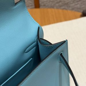 Hermes Kelly Pochette Handmade In Swift Calfskin Leather from Silver Hardware P3 Blue de Nord - Image 10