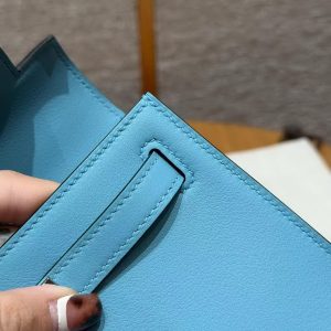Hermes Kelly Pochette Handmade In Swift Calfskin Leather from Silver Hardware P3 Blue de Nord - Image 9