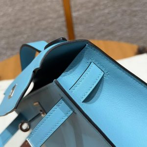 Hermes Kelly Pochette Handmade In Swift Calfskin Leather from Silver Hardware P3 Blue de Nord - Image 8