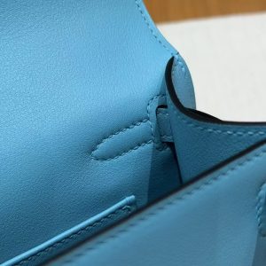 Hermes Kelly Pochette Handmade In Swift Calfskin Leather from Silver Hardware P3 Blue de Nord - Image 7