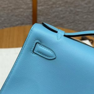 Hermes Kelly Pochette Handmade In Swift Calfskin Leather from Silver Hardware P3 Blue de Nord - Image 6