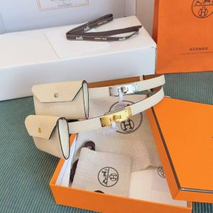 Alternative view of Hermes Kelly Pocket 18 Belt Epsom Calfskin Kelly Buckle Permabrass Yellow Gold Craie H081120CC10