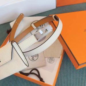 Hermes Kelly Pocket 18 Belt Epsom Calfskin Kelly Buckle Permabrass Yellow Gold Craie H081120CC10 - Image 8