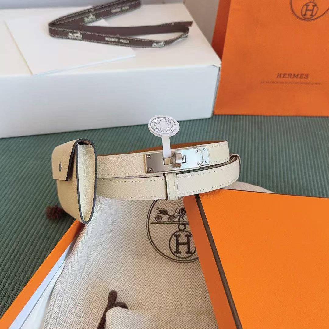 Hermes Kelly Pocket 18 Belt Epsom Calfskin Kelly Buckle Permabrass Yellow Gold Craie H081120CC10 - Image 5