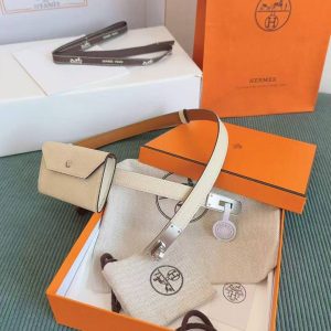 Hermes Kelly Pocket 18 Belt Epsom Calfskin Kelly Buckle Permabrass Yellow Gold Craie H081120CC10 - Image 4