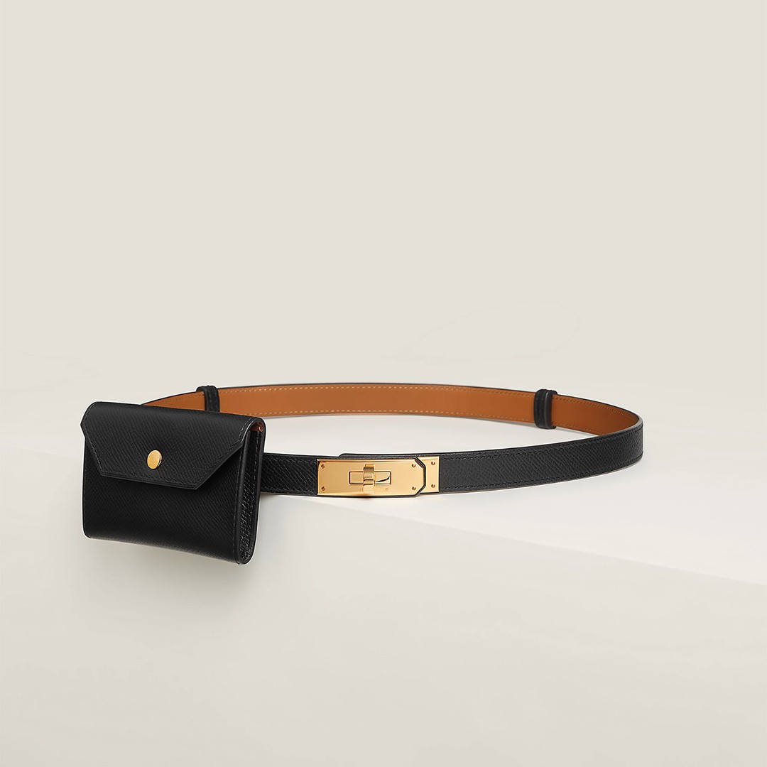 Hermes Kelly Pocket 18 Belt Epsom Calfskin Kelly Buckle Permabrass Yellow Gold Noir H081120CC89