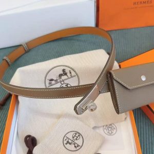 Hermes Kelly Pocket 18 Belt Epsom Calfskin Kelly Buckle Silver Étoupe H081120CK18 - Image 8