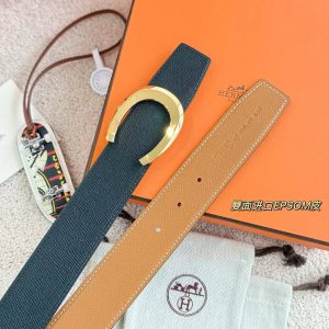 Hermes Luck Belt Buckle & Reversible Leather Strap 38 mm Epsom Calfskin Brushed Permabrass Buckle Yellow Gold Noir Gold - Image 4