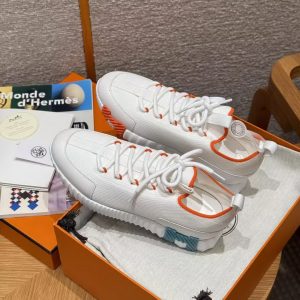 Hermes Lift Slip-on Sneaker Women Knit and Calfskin Blanc H252003Z 92365 - Image 5