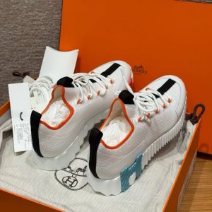 Hermes Lift Slip-on Sneaker Women Knit and Calfskin Multicolore Blanc H252003Z 91350 - Image 11