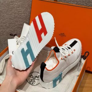 Hermes Lift Slip-on Sneaker Women Knit and Calfskin Multicolore Blanc H252003Z 91350 - Image 10