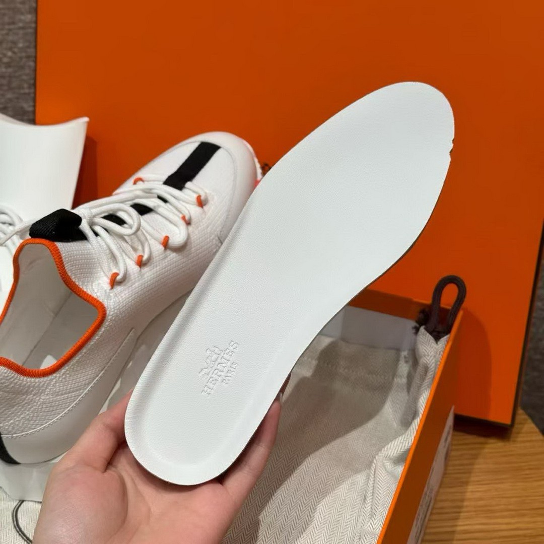Hermes Lift Slip-on Sneaker Women Knit and Calfskin Multicolore Blanc H252003Z 91350 - Image 4