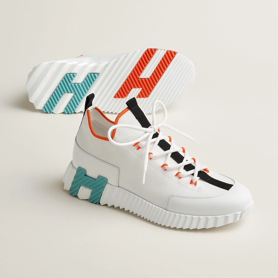Hermes Lift Slip-on Sneaker Women Knit and Calfskin Multicolore Blanc H252003Z 91350