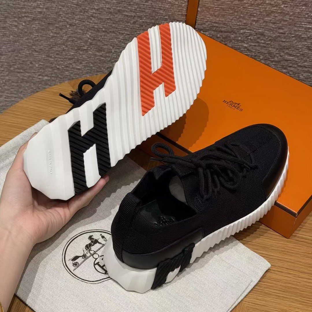Hermes Lift Slip-on Sneaker Women Knit and Calfskin Noir H252003Z 03355 - Image 17