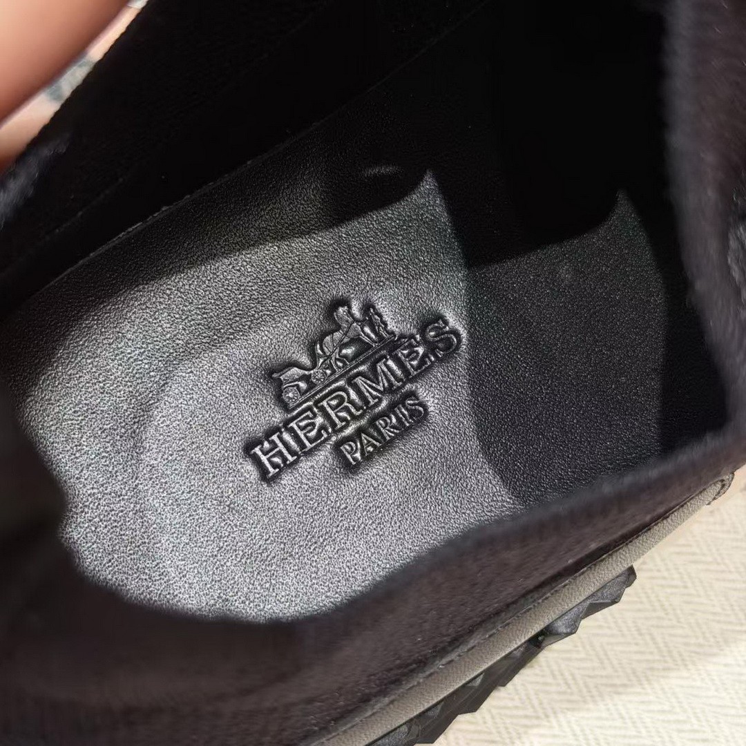 Hermes Lift Slip-on Sneaker Women Knit and Calfskin Noir H252003Z 03355 - Image 9