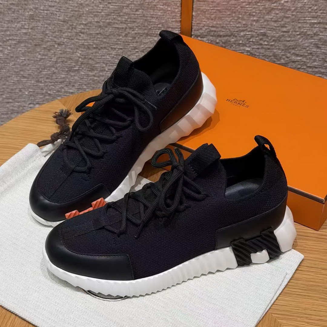 Hermes Lift Slip-on Sneaker Women Knit and Calfskin Noir H252003Z 03355 - Image 7