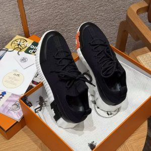 Hermes Lift Slip-on Sneaker Women Knit and Calfskin Noir H252003Z 03355 - Image 5