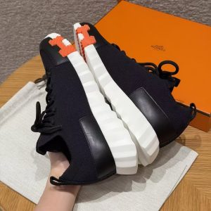 Hermes Lift Slip-on Sneaker Women Knit and Calfskin Noir H252003Z 03355 - Image 4