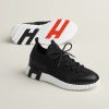 Hermes Lift Slip-on Sneaker Women Knit and Calfskin Noir H252003Z 03355