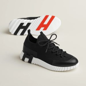 Hermes Lift Slip-on Sneaker Women Knit and Calfskin Noir H252003Z 03355