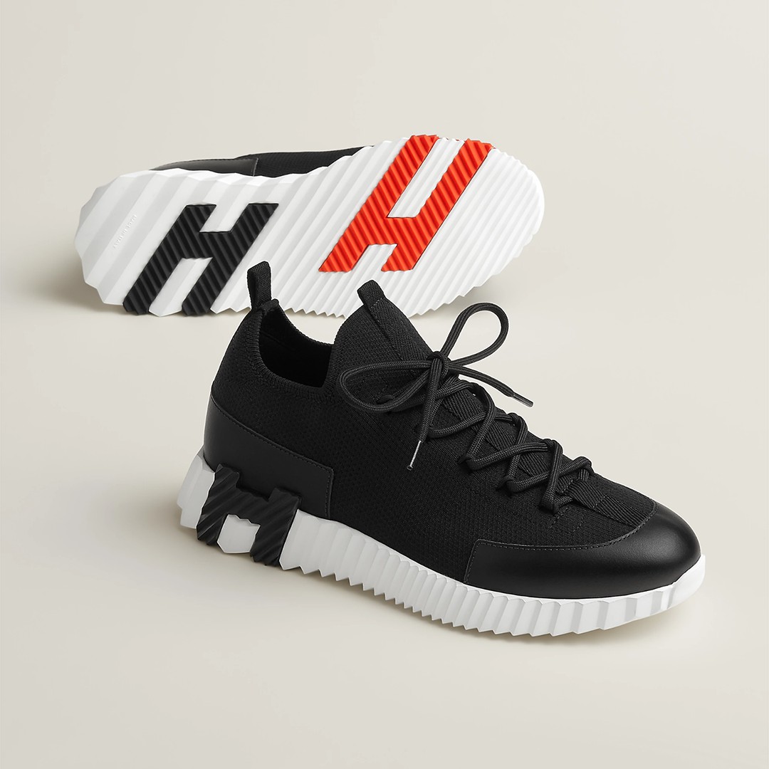 Hermes Lift Slip-on Sneaker Women Knit and Calfskin Noir H252003Z 03355