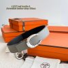 Hermes Luck Belt Buckle & Reversible Leather Strap 38 mm Epsom Calfskin Palladium Buckle Silver Noir Gris Mouette