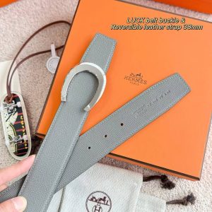 Alternative view of Hermes Luck Belt Buckle & Reversible Leather Strap 38 mm Epsom Calfskin Palladium Buckle Silver Noir Gris Mouette