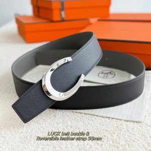 Hermes Luck Belt Buckle & Reversible Leather Strap 38 mm Epsom Calfskin Palladium Buckle Silver Noir Gris Mouette - Image 6