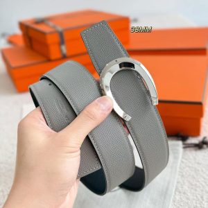 Hermes Luck Belt Buckle & Reversible Leather Strap 38 mm Epsom Calfskin Palladium Buckle Silver Noir Gris Mouette - Image 5