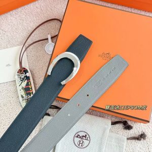 Hermes Luck Belt Buckle & Reversible Leather Strap 38 mm Epsom Calfskin Palladium Buckle Silver Noir Gris Mouette - Image 4