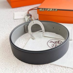 Hermes Luck Belt Buckle & Reversible Leather Strap 38 mm Epsom Calfskin Palladium Buckle Silver Noir Gris Mouette - Image 3