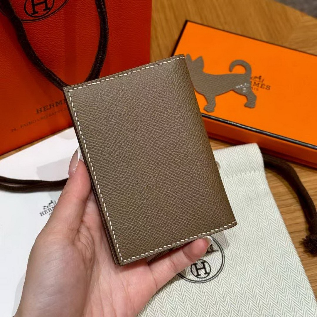 Hermes MC² Euclide Card Holder Handmade In Epsom Calfskin Leather 18 Etoupe - Image 2