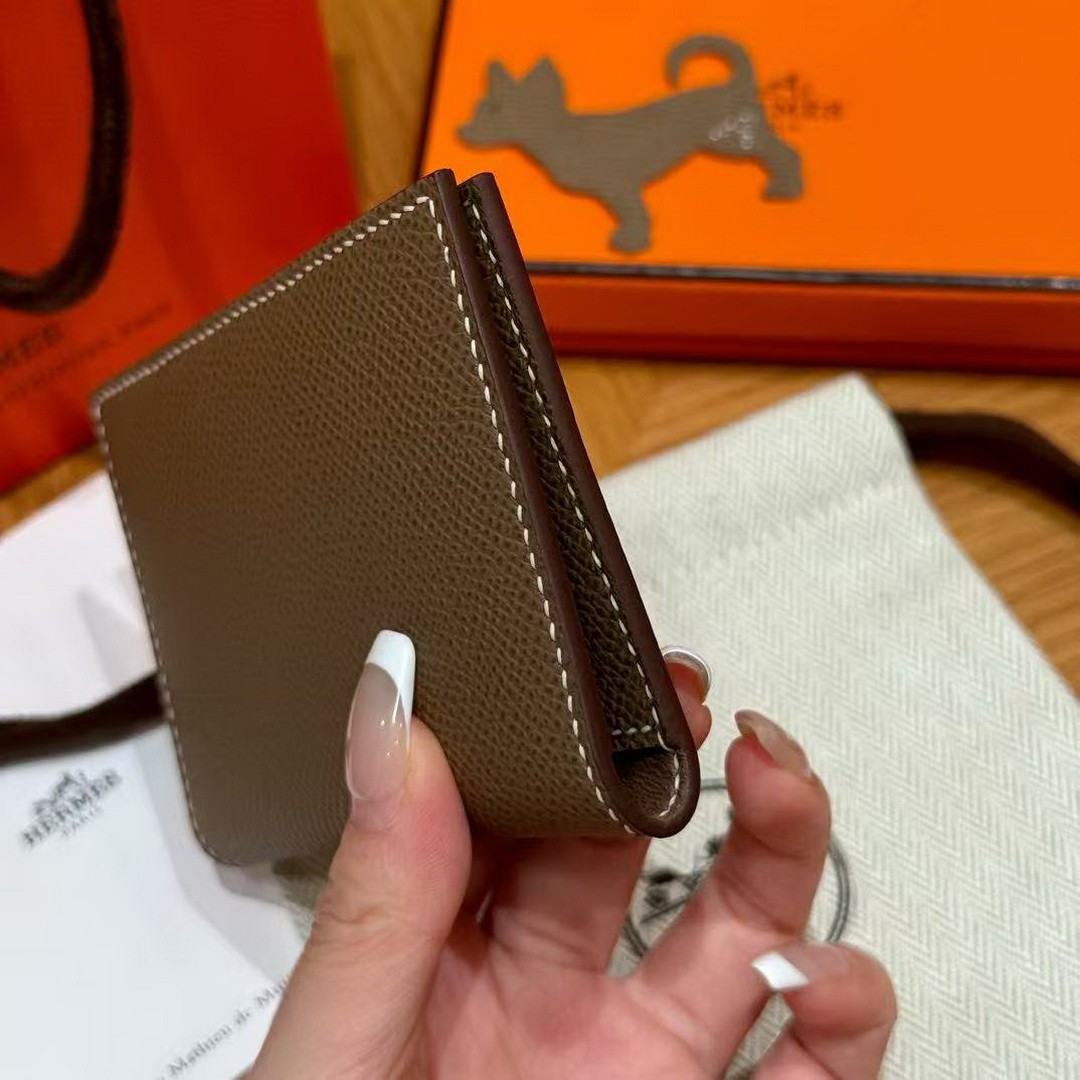 Hermes MC² Euclide Card Holder Handmade In Epsom Calfskin Leather 18 Etoupe - Image 9